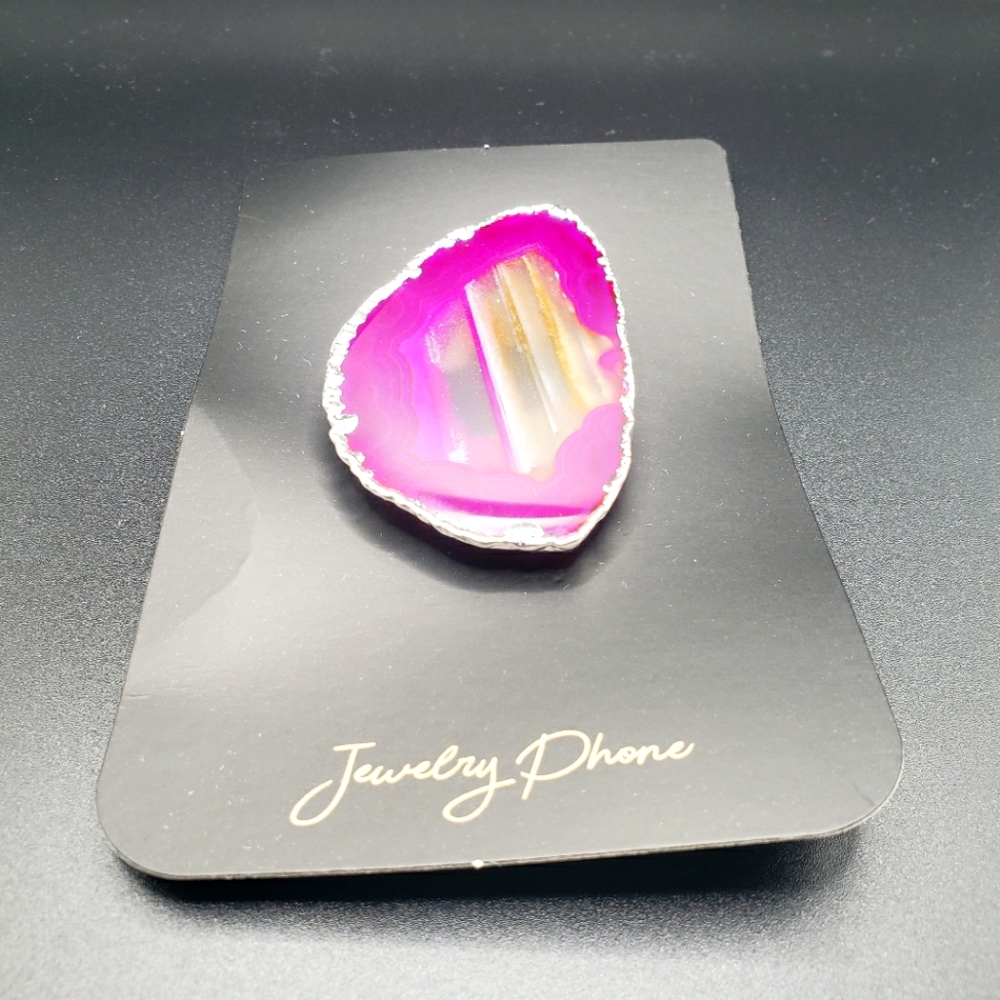 FREEFORM SILVER PLATED PINK AGATE PHONE ACCESSORIE